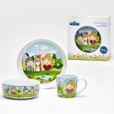 Kindergeschirr-Set VAN WELL "Kinderset Prinzessin, 3-teilig, Geschirr-Set, Service", bunt (weiß, bunt), 3 tlg., Porzellan, Geschirr-Sets, mit farbenfrohem Dekor, spülmaschinen- und mikrowellengeeignet Image