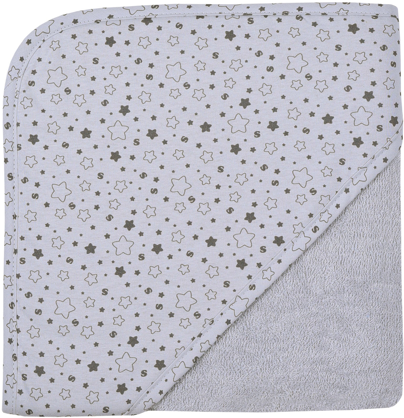 Kapuzenhandtuch WÖRNER "Sterne hellgrau Kapuzenbadetuch 80/80", grau (hellgrau), B:80cm L:80cm, Frottee, Frottier, Handtücher, obere Lage der Kapuze aus bedrucktem Single-Jersey
