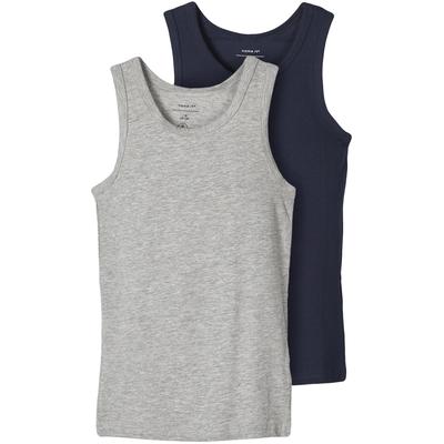 Unterhemd NAME IT "NKMTANK TOP 2P", Baby, Gr. 98, N-Gr, grau (grau melange), Jersey, Obermaterial: 95% Baumwolle, 5% Elasthan, meliert, normal, Rundhals, ärmellos, Unterhemden Image