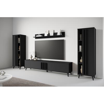 Wohnwand INOSIGN "Helsinki, Modernes Möbelset", schwarz (graphite schwarz matt), B:270cm H:140cm T:33cm, Holzwerkstoff, Kastenmöbel-Sets, mit lamellengriffen, verstellbaren Einlegeböden und Kunststofffüßen Image