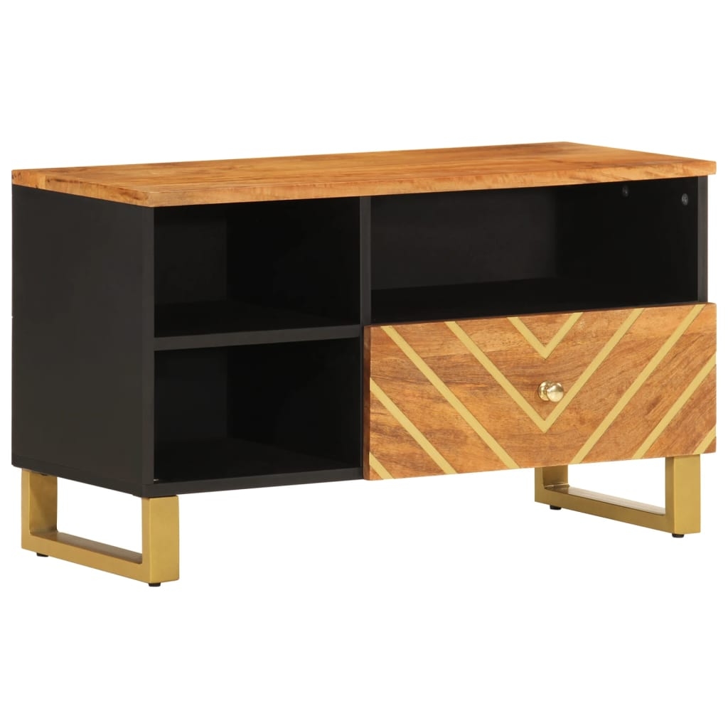 vidaXL TV-Schrank Braun und Schwarz 80x33,5x46 cm Massivholz Mango Image