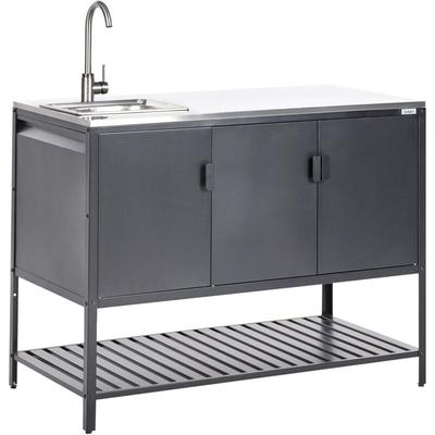 Outdoor-Küchenschrank Schwarz Edelstahl 3-türig mit Aufsatz Gartenküche Esszimmer Image