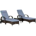 Outsunny Wicker Outdoor Chaise Lounge Chair Set of 3 with Side Table 5-Level Adjustable Backrest PE Rattan Pool Lounge Chair with Wheels Cushion & Headrest Brown and Gray