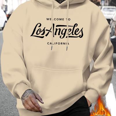 TEMU Men's Los Angeles Welcome Graphic Hoodie Casual Pullover - Fall/winter Knit Fabric Regular Fit 100% Polyester Hooded Sweatshirt With Stretch Image