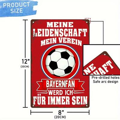 TEMU 1pc Munich Poster - Vintage Soccer Metal Tin Sign 8x12 Inch, German Quote Wall Art For Man Cave, Bar, Garage, Dorm Decor - Gift, Text Design, 2d Flat, Room Decor Image