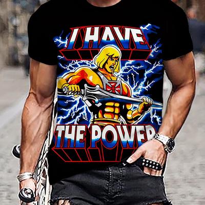 "TEMU Men's Casual Graphic T-shirt - "" 3d Print, Short Sleeve, Black Polyester Blend, Round Neck, Machine Washable, Design For Casual Attire" Image