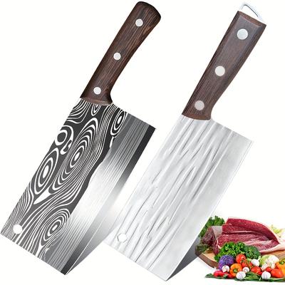 TEMU 2pcs Kitchen Knives, Chef's Knife, Sharp Professional Universal Knife For Vegetables And Meat, Chinese Cooking Knife With Wooden Handle Image