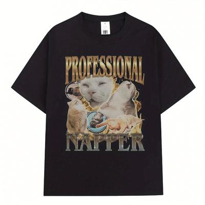 TEMU Professional Funny Cat Meme Graphic T-shirt Men Women Casual Cotton Oversized T Shirt Vintage Fashion T Shirts Streetwear Image