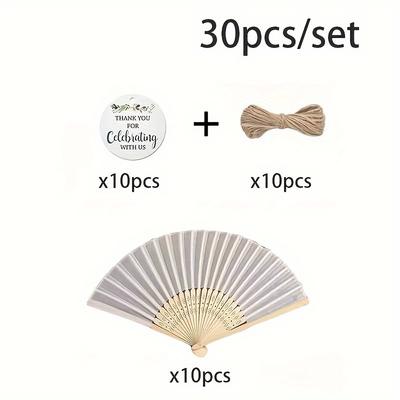 TEMU 30pcs Boho Handheld Folding Fans With Hemp Rope And Label - Weddings, Bridesmaids, Parties, And Diy Gifts, Bridesmaid Gifts|boho Style Fans|hemp Rope Handles, Bridesmaid Accessories Image