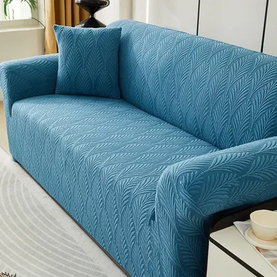 3D-Sofabezug aus Jacquard-Fleece, rutschfest, vollständig umwickelbar, einfarbig, elastischer Image