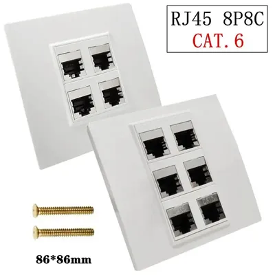 86 * 86mm 4-6 Port Category 6 Shielding Module CAT6 Gigabit Signal Solderless Socket ABS Panel Wall