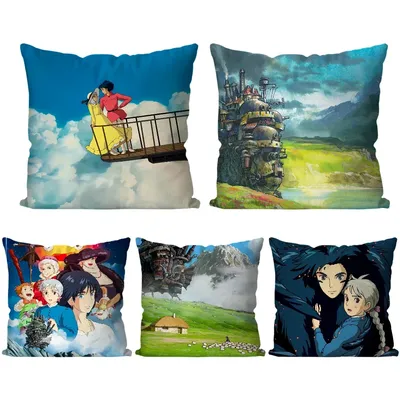 1pc Das Wandelnde Schloss Landschaft Animation Kissen Fall Quadrat Kissen Schlafzimmer Sofa Freizeit Auto Wohnzimmer Hause Dekoration 40X40 Image