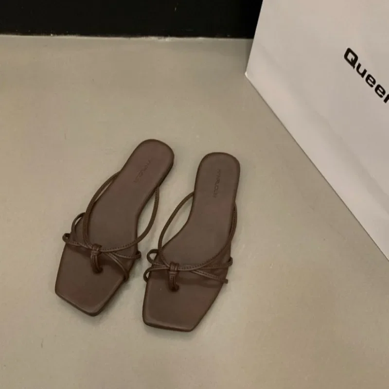Neue Sommer frauen Schuhe Flache Sohlen Clip-on Flip-flops Dünnen Riemen Kombination Atmungsaktive Strand Sandale Sandalen Image