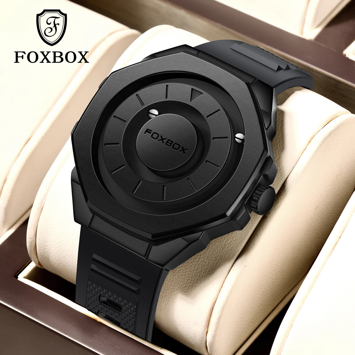 FOXBOX Mode Quarz Magnetische Kraft Mann Uhr Stilvolle Silikon Syrap Kreative Scrolling Pointer Casual Wasserdichte herren Uhren Image