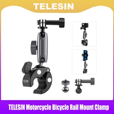 TELESIN Motorrad Fahrrad Schienenmontage Klemme mit 360 grad Ball Mount Clip Für Gopro Hero 11 10 9 8 7 6 Für Telefon Action Kamera