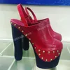 Rot Sexy Runde Nieten Runde Kappe Hausschuhe Retro Slingback Plattform Chunky High Heel Mode Elegante Frauen Schuhe 2025, Para Mujere