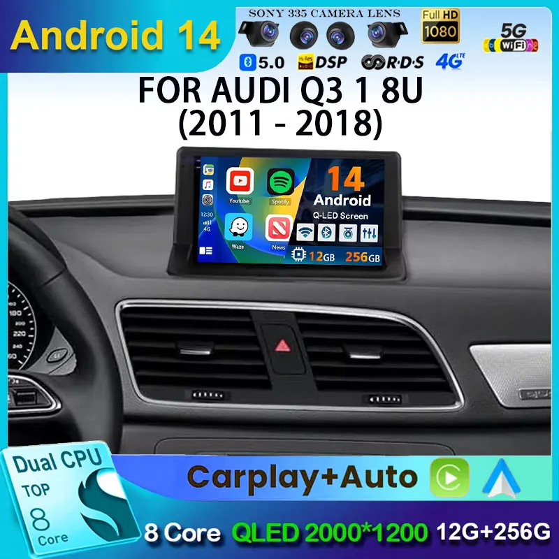 Für Audi Q3 1 8U 2011 - 2018 2K 12 + 256 QLED Android 14 CarPlay Auto Radio Multimedia video Player GPS stereo Kopf Einheit 4G WIFI Image