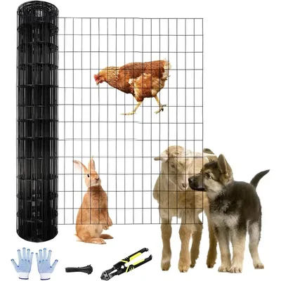 4 ft x 100 ft Black PVC Coated Welded Wire Fence, 16GA Garden Chicken Wire Fence Roll, Mesh Size 2"