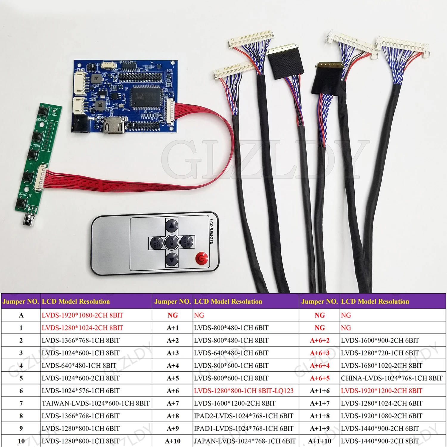 30 Programme Mini-LCD-Treiberplatine HDMI auf LVDS-Sprungkappenprogramm + 6 Stück LVDS-Kabel-Kit 30P 40P 1/2CH 6/8 BIT Tragbares Display DIY Image