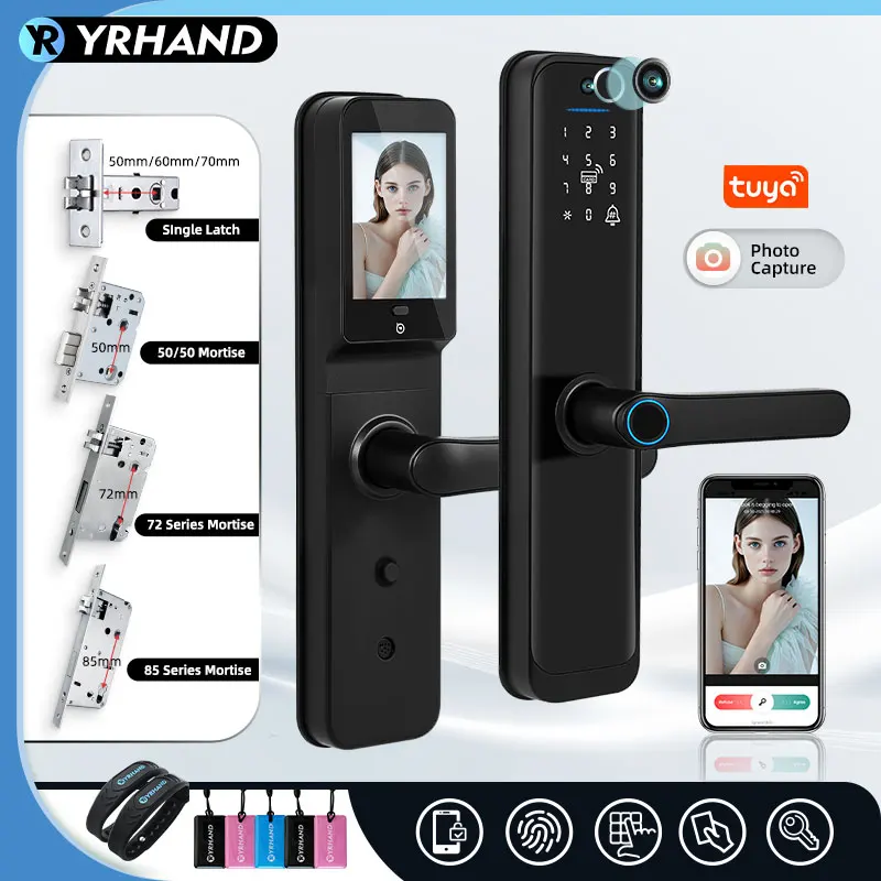 Tuya Wifi Smart Lock Elektronisches digitales Schloss mit biometrischer Fingerabdruckerkennungskamera Smartcard und Passwortschlüssel entsperren Image