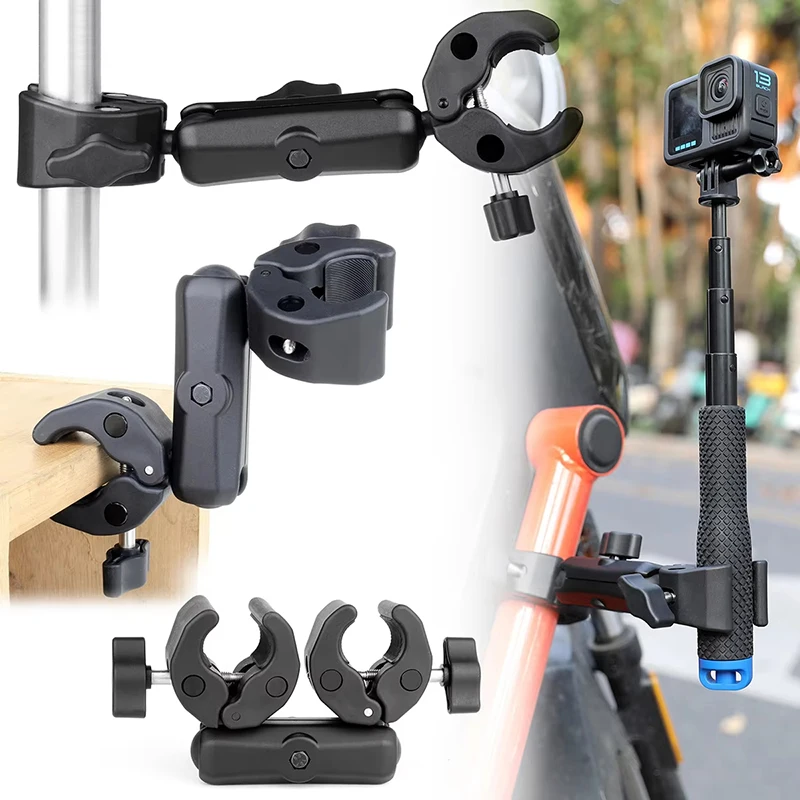 Doppel Clamp Doppel Kamera Clamp Krabben Zange Clip Halterung Montieren Monitor Arm Super Ball Kopf für Go Pro Insta360 DJI Action Kamera Image