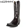 Cowboy Mid-kalb Stiefel Männer Frau Punk Goth Spitzen Western Boot Retro Mode Schwarz Plus Größe