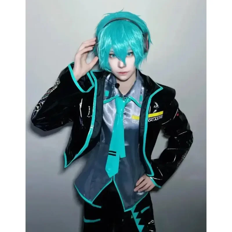 Anime Virtual Idol Hatsune Miku Cosplay Kostüm MIKU Top Hosen Manschette Fliege Kostüm Full Set Perücke Karneval Party männer Anzug Image