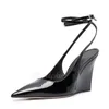 Spitze Keil absatz Pumps Rücken riemen High Heels Schnallen Frauen neue Schuhe Sommers andalen große