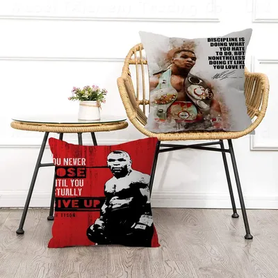 Boxer Mike Tyson Kissen mit inspirierenden Zitaten, Geschenk, Heimbüro, Dekoration, Schlafzimmer, Sofa, Auto, Kissenbezug, 45 x 45 cm Image