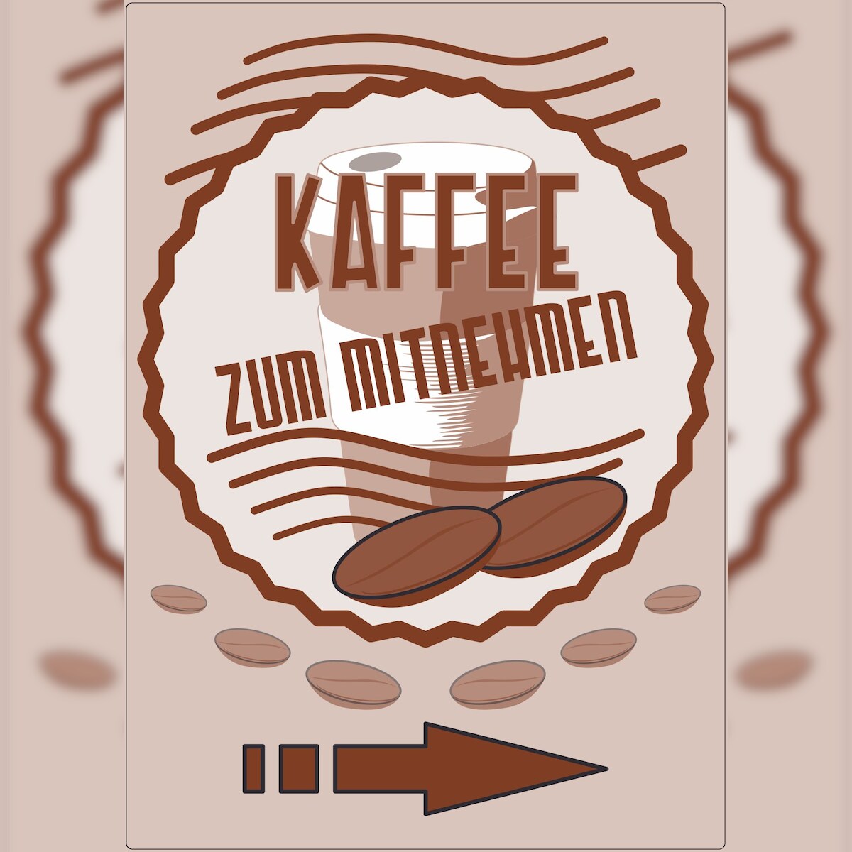 HB-Druck Werbeaufkleber Aufkleber Kaffee Mitnehmen Hochkant mit Pfeil rechts A3 (297x420mm) Image