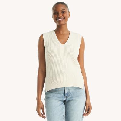 Nautica Women's V-Neck Sweater Tank Sail White, L