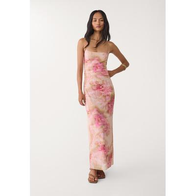 Stradivarius Printed tulle midi dress Pastel pink M