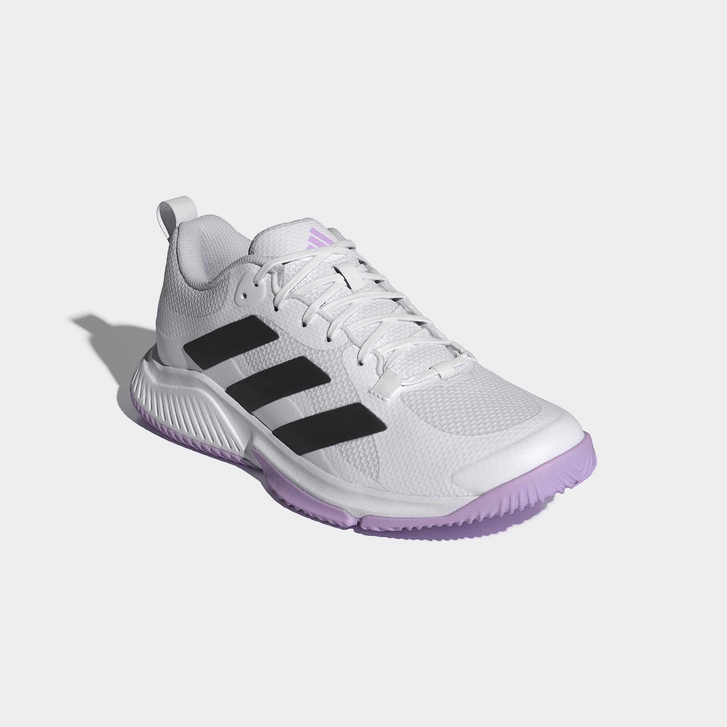 Hallenschuh ADIDAS PERFORMANCE "COURT TEAM BOUNCE 2.0", Damen, Gr. 42, weiß (cloud weiß, core schwarz, powder plum), Synthetik, Textil, Schuhe Hallenschuh, geeignet für jeden Hallensport