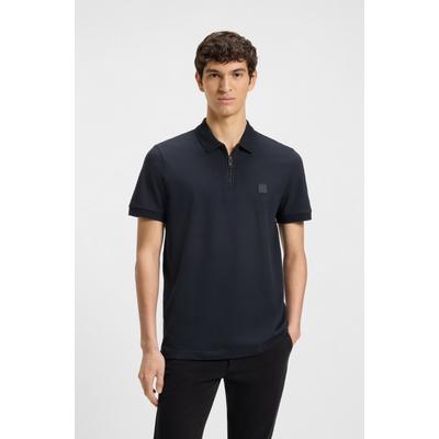 Poloshirt BOSS ORANGE "Passerzip 1025", Herren, Gr. M, blau (dunkelblau404), Jersey, Obermaterial: 95% Baumwolle, 5% Elasthan, unifarben, casual, regular fit hüftlang, hoch geschlossener Ausschnitt, Kurzarm eingesetzt Bündchen, Shirts, mit Polokragen Image