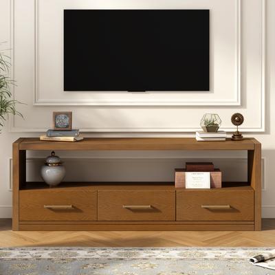 74 Inch TV Stand 3-Drawer Mid Century Modern Wood TV Console Table Entertainment Center Media Cabinets for Living Room, Bedroom