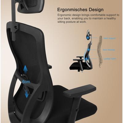 Bürostuhl Ergonomisch, Schreibtischstuhl mit Verstellbarer Kopfstütze, Armlehnen, Image