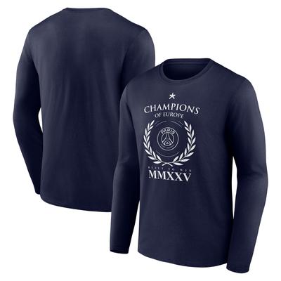 PSG Europameister Numerals Grafik Langarm T-Shirt - Marineblau - Herren Image