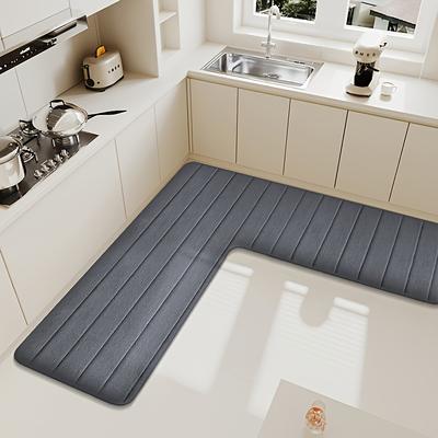 TEMU L-shaped Non-slip Flannel Floor Mat - Absorbent Kitchen & Bathroom, Soft Diatomaceous Earth Material, Gray, Ideal For Countertops & Sink Areas, Bathroom Floor Mat, Contemporary Decor Accessory Image