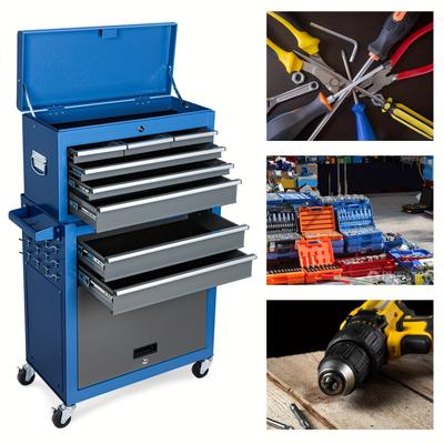TEMU Workshop Trolley 8 Drawers, Material Handling Service Cart, Professional Workshop Trolley For Tool Storage, 4 Wheels, 10 Hooks, 8 Drawers, With 7 Boxes For Storage Of Tools, For Workshop Image