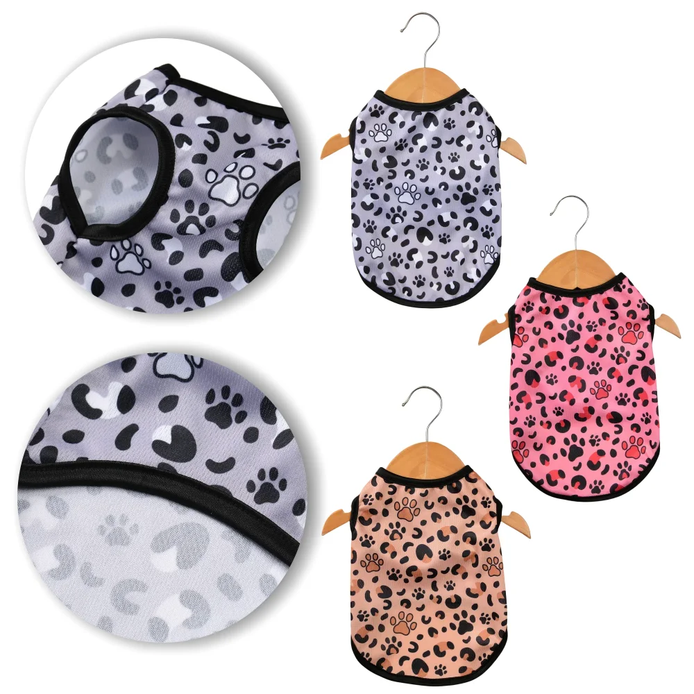 Hundekleidung für kleine und mittelgroße Hunde, Leopardenmuster, Sommer, atmungsaktiv, Teddy-Weste, niedliches, luxuriöses, weiches Welpen-T-Shirt, bequemes Haustierkostüm, XS-XL Image