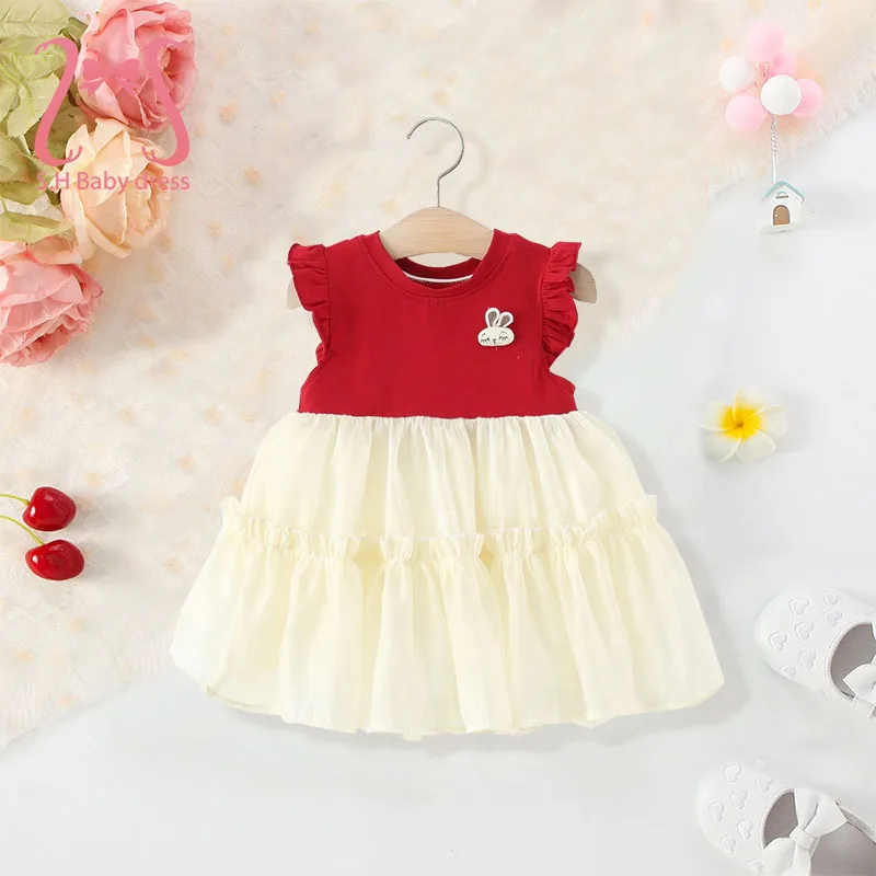 Sommer Kinder Niedlichen Kaninchen Ohren Kleid Neugeborenen Modische Kleine Fliegen Sleeve Outfit Bequeme Kinder Kleidung Weiche Baby Mädchen Image