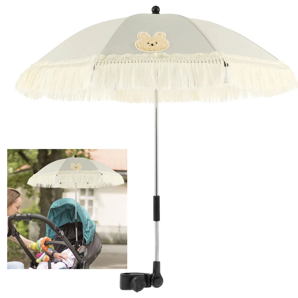 Baby Kinderwagen Klappschirm Verstellbarer Universal Kinderwagen Regenschirm mit Quaste UV Sonne Regenschutz Tragbarer Sonnenschirm