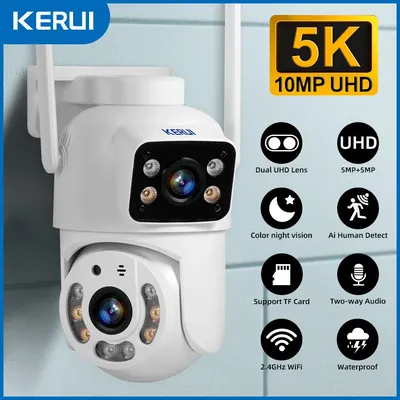KERUI HD 10MP 5K PTZ Wifi IP Camera Dual Lens Dual Screen Wireless Outdoor CCTV Audio Video Surveillance Camera
