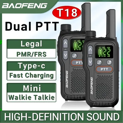 2PCS Baofeng BF-T18 Mini Dual PTT Walkie Talkie Portable PMR 446Mhz FRS Flashlight NOAA For Camping Two Way Radio F22 PMR