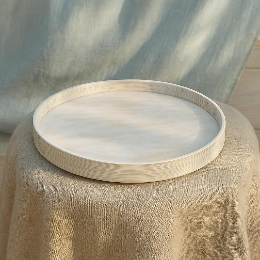 Vassoio rotondo in legno bianco, vassoio rustico in legno, vassoio da portata in legno, vassoio poggiapiedi, vassoio grande, vassoio da cucina, decora