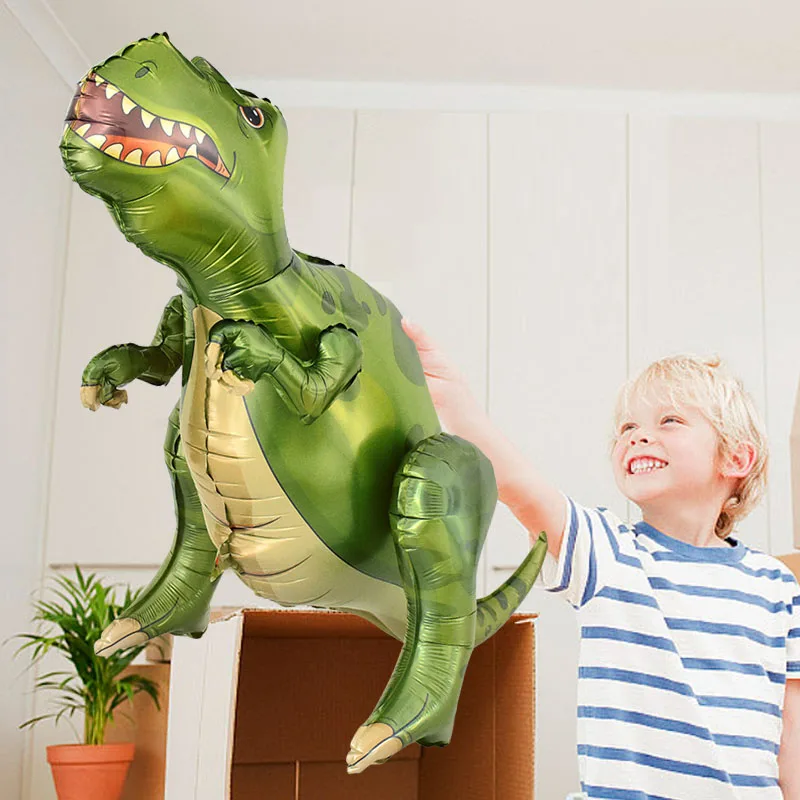 Large 4D Dinosaur Foil Balloons Jungle Animal Baby Boys Birthday Party Favors Jurassic Standind Dragon Air Globos Kids Toys