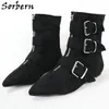 Sorbern Wide Ankle Cosplay Stiefel Damen Flache Schuhe Unisex Große Größe EU34-48 Kurze Booties