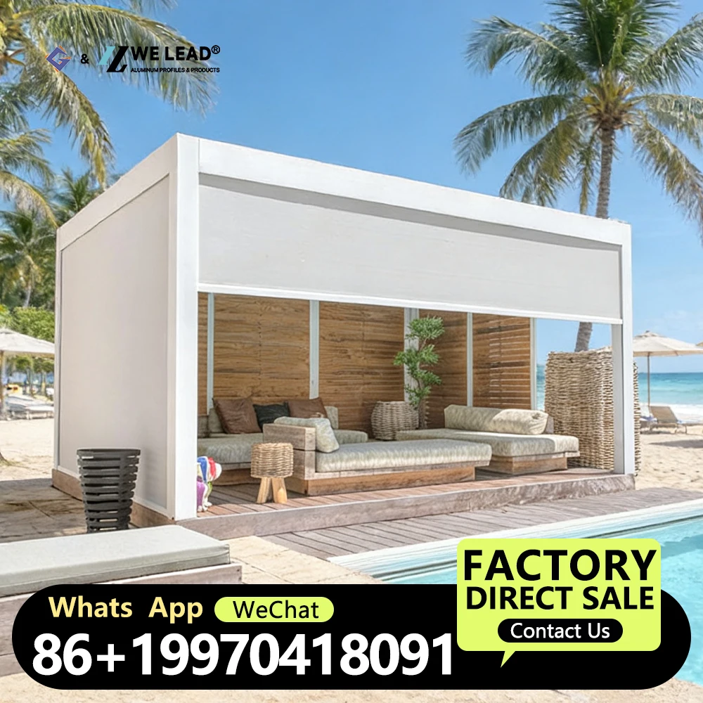 Feritoia motorizzata Pergola in alluminio per esterni personalizzata Feritoia per tetto automatica Pergola in alluminio Tetto retrattile con tenda a rotelle