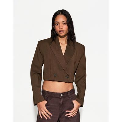Bershka Double-Breasted Boxy Fit Blazer Women M Brown