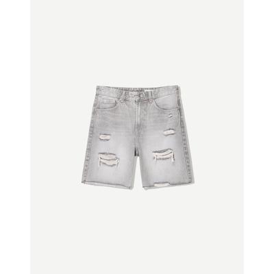 Bershka Ripped Denim Bermuda Shorts Men 36 Grey